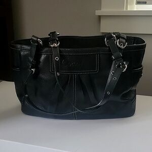 Coach Black Leather Pleated East West Tote